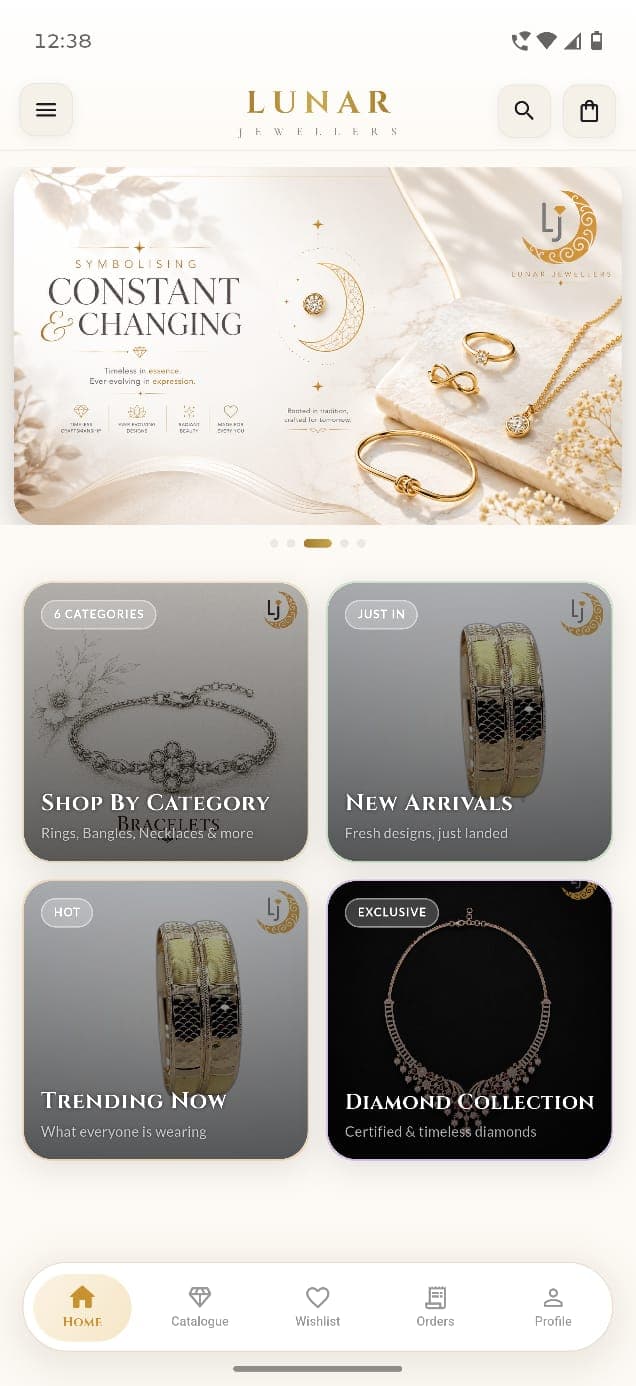 Lunar Jewellers app — Home screen